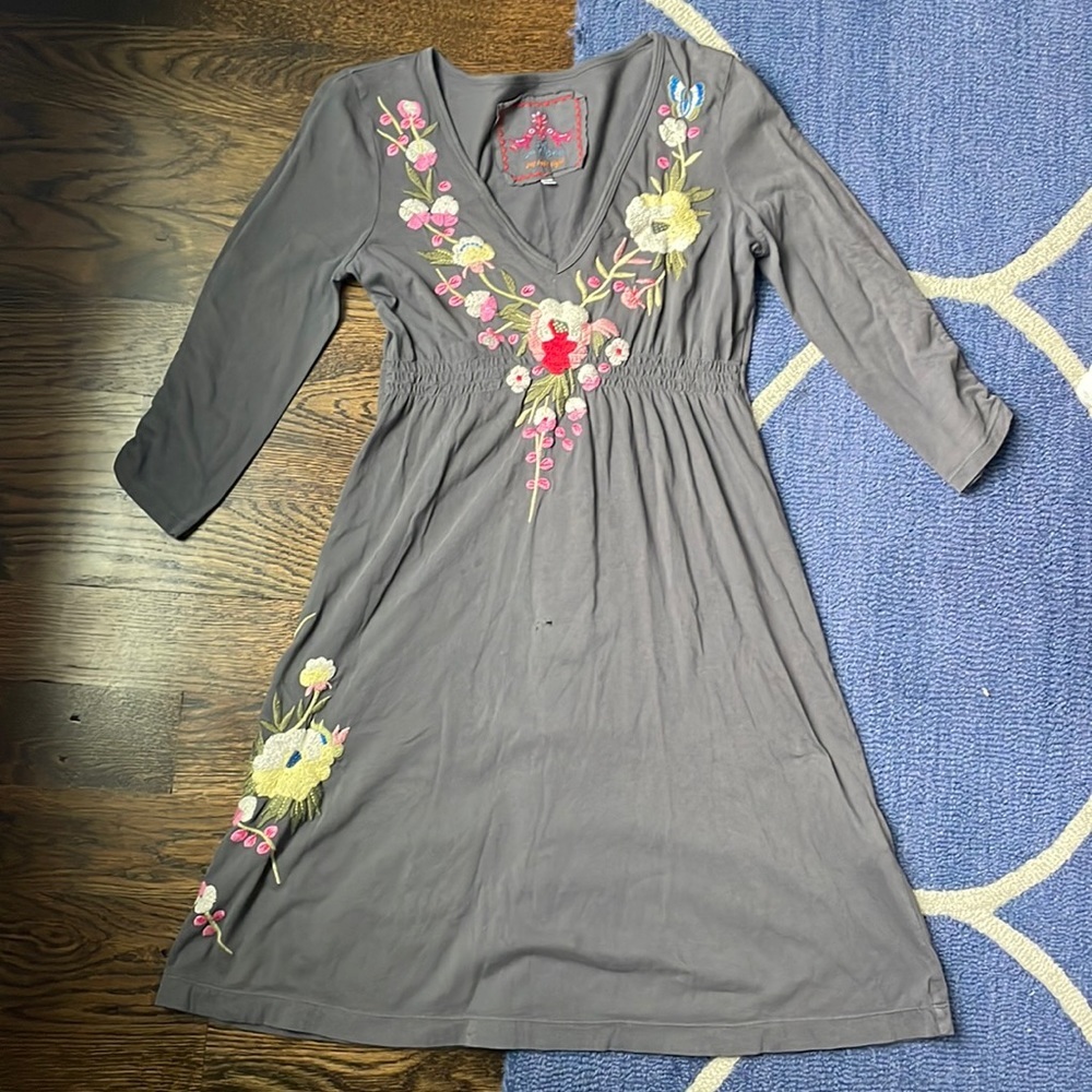 Johnny Was Gray Floral Embroidered Dress XS